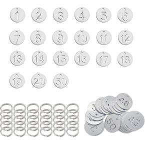 50 PCS الفولاذ المقاوم للصدأ العلامات المرقمة ، العلامات المرقمة المعدنية مرقمة علامات Nuber معدنية مع حلقات لخزائن المنزل ، فحص المعطف ، مفاتيح النفقات (1-50)