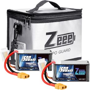 Zeee 14.8V 120C 1500mAh 4S RC Lipo Battery with XT60 Plug 2 Pack Batteries with 1 Pcs Lipo Safe Bag Fireproof Explosionproof Bag for Storage Charging