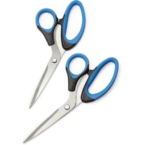 Officegoods Stainless Steel 8.5 "مقصات مع قبضة ناعمة - تصميم حديث للمنزل أو المكتب أو المدرسة الأنيقة - مثالية للفنون والحرف اليدوية ، القصاصات ، النسيج ، الخياطة - الأسود/الأزرق - مجموعة من 2