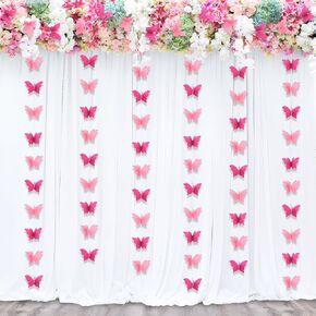 3D Butterfly Garland - اللون الوردي ثنائية النغمة ، مجموعة من 4 | ديكور الفراشات المعلقة للاستحمام الطفل ، عيد ميلاد ، حفل زفاف ، زفاف وحفل | خلفية موضوع الفراشة ، زخارف عيد الميلاد الأولى