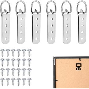 6pcs Heavy Duty D-Ring Picture Hangers with Screws, 4 Hole D Ring Hooks for Hanging Pictures, Photo Frame, Whiteboard, Mirror, Paintings
