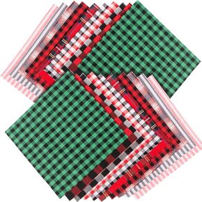ZYP 20 Pcs Christmas Cotton Fabric Squares, 10 x 10 Inch Plaid Buffalo Check Precut Scraps for DIY Craft Sewing Quilting