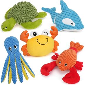 Dog Toys, 5 Pack, Plush Dog Squeaky Toys, Assortment Bundle Ocean Animal Pet Toy for Small Medium Large Dogs, Stuffed Puppy Chew Toy, Doggy Birthday Gift