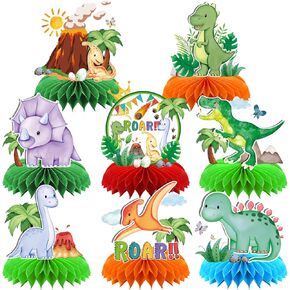 8pcs Dinosaur حفلة عيد ميلاد لوازم ألوان مائية ديناصور قرص العسل المركزية