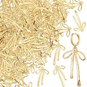 Ecally 100 PCS Gold Bow سحر مطلي بالمجوهرات التي تصنع 0.51 × 0.75 بوصة Coquette Gold Bowknot سحر المعلقات للنساء إسقاط أقراط مهرجان الزفاف هدية DIY