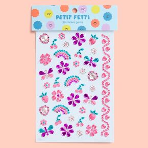 XO ، Fetti Kids Face Gems ، Pink ، Purple + Blue - 38 PCS. | ملصقات الوجه الفراشة اللطيفة ، إكسسوارات الراين ، ديكورات قوس قزح ، لوازم الزهور