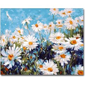 Hudestail Blueflower Paint by Number Kits للبالغين مجموعة الطلاء الأكريليك للمبتدئين 16 × 20 بوصة طقم الطلاء الصباغ مع فرش تزيين جدار هدية مخصصة