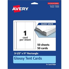 بطاقات خيمة مستطيل قابلة للطباعة Avery ، 3.5 "× 11" ، وبطاقات بيضاء لامعة ، والليزر/الحبر ، و 50 إجماليًا ، ومجموعًا لمتحدثات الطاولة ، والعلامات الترويجية ، والعلامات التعليمية ، والمزيد