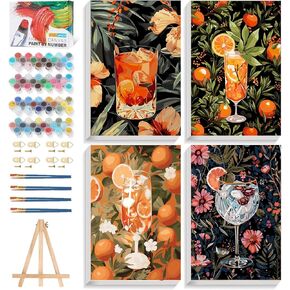 Bleihum 2 Pack Paint Paint by Numbers Kit للبالغين- الطلاء chacrylic بالليمون حسب الرقم ، وزراعة نبات البالغين بواسطة مجموعات الأرقام على القماش البرتقالي للديكور المنزلي 8x12inch