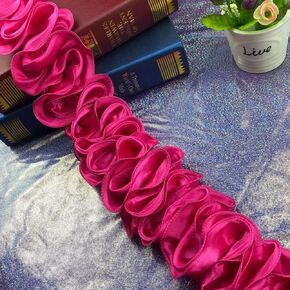 Yalulu 5 ياردات 3D مطوية الشيفون الدانتيل القطع الشريط النسيج التزيين تشذيب الدانتيل الكشكش تقليم Craft خياطة فستان الزفاف الملحقات (Rose Red)