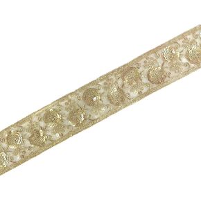 Indian Trim for Sewing - 3 Yards Embellished Saree Border - Gold Seqence Ethnic Ribbon - for Sewing and Craft - by Craftbot