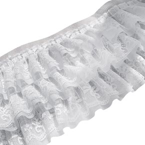 GSHLLO 5 Yards 13cm 3 Layer Ruffle Lace Trim Wide Chiffon Flower Trim Gathered Lace Ribbon Pleated Lace Edge Trim Vintage Lace Edging Fabric for Clothing Sewing