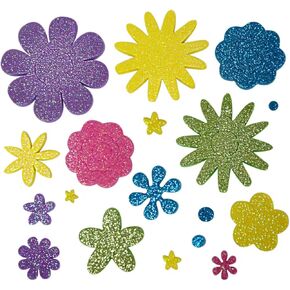Glitter Foam Flower Stickers - Spring Summer Peel and Stick Self Adhesive DIY Craft Scrapbook - 200 Piece