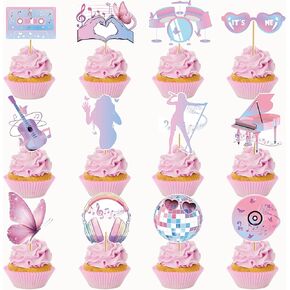 36PCS ERAS Party Cupcake Toppers ، Eras Cake Topper ، Music Singer Super Star Cake Decorations ، زخارف حفلات عيد ميلاد الفتيات ، لوازم الحفلات ذات الطابع الجيتار للاحتفال بالمعجبين