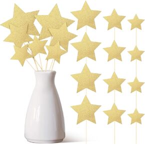 42 PCS Gold Star Centerpaces Sticks Twinkle Glitter Star Table Flower Plowerpiece Sticks Golden Cake Toppers for Wedding Consagem