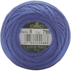 DMC 116 8-798 كرات خيوط القطن اللؤلؤ ، الأزرق الداكن ، الحجم 8