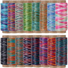 16 Colors Variegated Round Waxed Thread - 0.5mm, 40-Yard Small Spools, Wax Coated 3 Ply Polyester Cord for Handcrafted, Micro Macrame, Jewelry Making, Bracelet Braiding, Beading & Knotting
