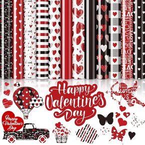Whaline 12 ورقة عيد الحب نقل الحرارة الفينيل الأحمر الأسود الأسود HTV HEART LOVE يطبع الحديد على شريط فينيل النقطية فينيل الحرف الحرف لعشاق يوم عاشق ديي كيس القماش ، 9.6 × 11.8