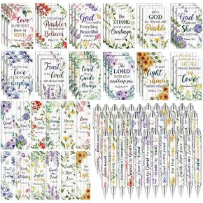 Seajan 108 Pcs Bible Verses Gift Set Christian Notepads Pocket Notebooks Motivational Scripture Ballpoint Pens Religious Inspirational Bookmarks for Women Men School Office Church Christmas Gift