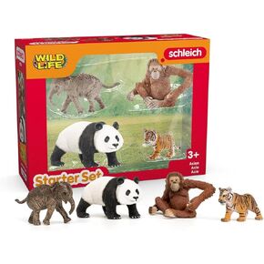 Schleich Wild Life Asia Starter Set-Miniature Miniature Life Animal Minting for Ages 3+ ، يضم العجل الفيل ، الباندا العملاق ، أورانجوتان ، وشبل النمر