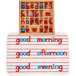 Kghios Montessori Wood Alphabet Small Movable With Box and Mat Charge Preskool Eritage Learning Materials (Red & Blue)
