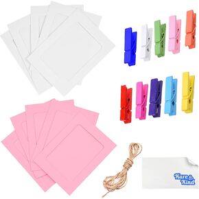 Kare & Kind 10x Paper Photo Frame (5X Pink and 5X White) - Fits 4x6 Inch Pictures - Display Holders to Hang Photos Art, Crafts, DIY - Includes 10x Multicolored Clips and 2M Jute Twine