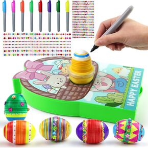Xmoyaaas Easter Eggs Decorator Kit ، طقم تلوين بيض بيض مع 6 بيض خشبي أبيض و 8 علامات تلوين تجفيف سريع ، وفضاءات عيد الفصح ، ديكورات للهدايا للأطفال