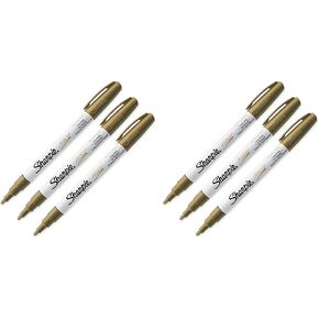 Sharpie-علامة الطلاء القائمة على الزيت ، نقطة دقيقة ، مقاومة للماء ، الذهب (6 حزم)