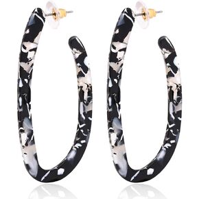 Women’s Mottled Hoop Earrings Bohemia Acrylic Resin Hoops Stud Earrings (B: 3 Tortoiseshell Small) in Kuwait