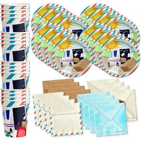 مستلزمات حفلة عيد ميلاد Mailman Plates Cups Cups Kit لـ 16