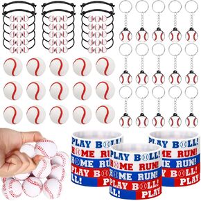 Aoriher Baseball Sport Party Favors for Kids, 15 Sets Sport Goodie Silicone Bracelets Mini Stress Ball Keychain Eraser for Birthday Party Supplies Total 75 Pcs