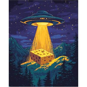 Arnlrdya Ufo Cows Paint by Number Kits للبالغين ، سفينة فضاء أجنبية في طلاء الغابات بالأرقام ، اللوحة الاكريليك الخيالية المثيرة للاهتمام للهدية (16 × 20 بوصة ، لا إطار)