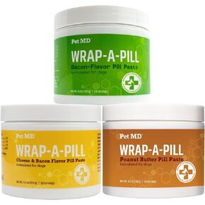 Pet MD Wrap-A-Pill Variety Pack - Peanut Butter, Cheese & Bacon Flavored Pill Paste for Dogs - 4.2 oz Each