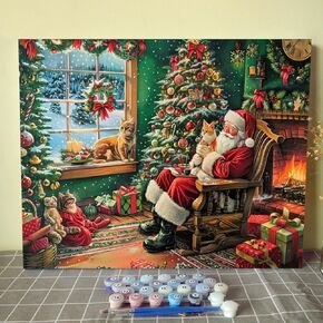 طلاء عشية عيد الميلاد بأرقام أرقام للبالغين المبتدئين الطالب الأولاد والبنات ، Santa Claus Elk Colorwork Paintory Fantasy Art Handicraft Lover Design الفنية