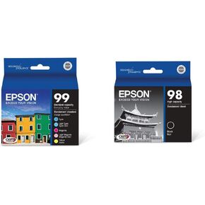 Epson T099 Claria Hi-Definition Ink Standard Capacity 5 Color Cartridge Combo & T098 Claria Hi-Definition - -Ink Standard Capacity Black - -Cartridge (T098120) for select Artisan Printers
