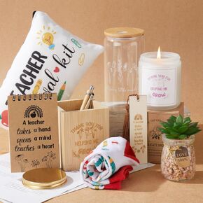 Zhanmai 9 Pcs Teacher Appreciation Gifts Teacher Thank You Gifts End of Year Teacher Gifts Back to School Gifts from Student for Teacher Appreciation Week, Pen Holder, Candle, Can Shaped Glass Cup