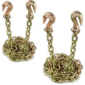 سلسلة موثق النقل لربطة عنق ، 5/16 '' x 10 '، سلسلة السحب مع الصف 70 ، مع خطافات Clevis Grab ، 4،700 رطل حدود العمل ، لأحمال ثقيلة آمنة لشاحنة أو مقطورة مسطحة (2Pack)