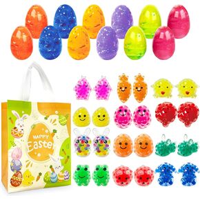 12pcs بيض رخام عيد الفصح مع ألعاب Mochi Squishy ، 1pc أكياس غير منسوجة لفضل حفلات عيد الفصح ، وإمدادات لصيد البيض عيد الفصح ، وسلة الحشوات/الحشو ، وجائزة الفصول الدراسية لوازم الأطفال الصغار