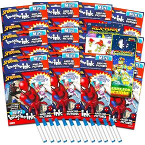 Marvel Spiderman Imagine Ink Party Set - 12 Pack No -Mess Magic Ink Spiderman Colling Books مع ملصقات وأكثر من ذلك (حفلات Spiderman Party)