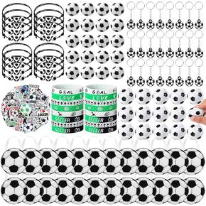 Aoriher 194 Pcs Soccer Party Favors Set - Silicone Charm Bracelets, Mini Soccer Bouncy Balls, Toy Keychains, Non Woven Gift Goodie Bags, Sticker Eraser for Sports Party Supplies