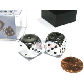 DND DICE Set-CHESSEX D&D DICE-16MM Silver Platted Plated Polyhedral Dice Set Pengeons and Dragons Charse يشمل 2 الزهر-D6 (CHX29007)