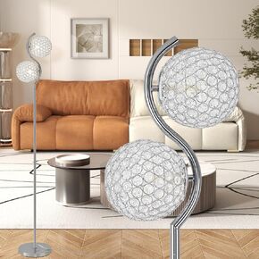 Crystal Floor Lamp, Elegant Standing Lamp, Modern Floor Lamp Chrome Finish Tall Pole Lamp, Modern Standing Lamp with On/Off Foot Switch for Living Room, Girl Bedroom, Dresser, Office, E26 Base