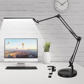 Toolour LED مصباح مكتب مع المشبك ، مقطع 2 في 1 على أضواء المكتب مع قاعدة ، 50.7 "مصابيح المهندس المعماري لذراع الأرجوحة من 3 قسم ، شريط سطح المكتب للذاكرة لصياغة طاولة العمل المنزلية القراءة الحرفية