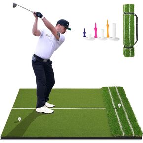 Beginner-Friendly 5x4ft Golf Mat, Golf Hitting Mat, Golf Mats Practice Indoor Outdoor, Dual-Turf Fairway&Rough Grass Mat, Golf Swing Training Aid, Golf Practice Mat Golf Turf Mat Golf Simulator Mat