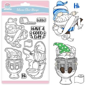 GLOBLELAND Toilet Gnome Clear Stamps for Card Making Dwarf Fishing Silicone Stamp Greetings Transparent Stamp Seal for DIY Scrapbooking Embossing Photo Album Decor