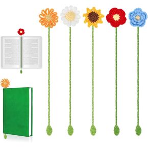 5 PCS Crochet Bookmarks Crochet Flower Bookmarks Handmade Knitted Cute Colorful Daisy Flower Kit for Adults Kids Book Lover Birthday Gifts