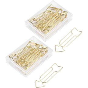 24pcs مقطع ورقة لطيف ، مرجعية ذهبية مقطع مقطع paperclips الأسهم المعدنية على شكل صفحة مع مربع تخزين لمدرسة المكاتب المنزلية