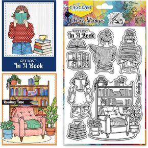 CHGCRAFT Book Woman Clear Stamps Elegant Lady Reading Transparent Handicraft Stamps for DIY Scrapbooking Photo Album Decorative, 6.3x4.3inch