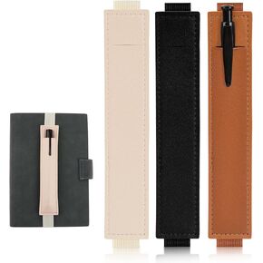 3 PCS مرنة حامل القلم للدفتر ، PU Leather Pencil Holder Loop ، حقيبة كم الأقلام قابلة للتعديل للمجلة ، مدرسة Office Books (Black ، Beige ، Brown)