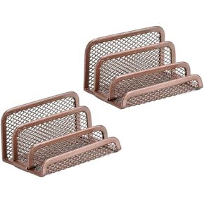 Hoshen Three Tier Metal Mesh Card Card Card ، عرض بطاقة أعمال المكتب (Rose Gold ، 2 Pack)